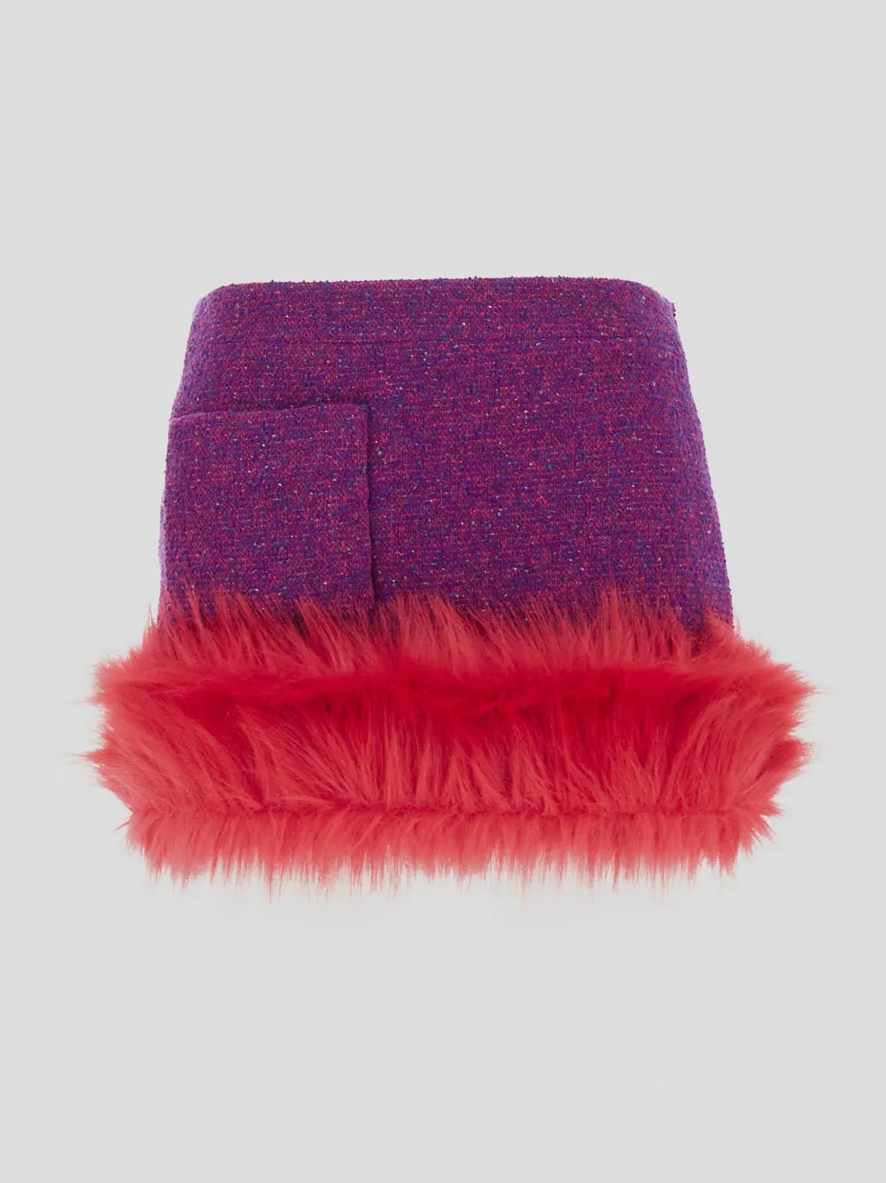 Saint Laurent Faux Fur Trim Boucl Tweed Mini Skirt
