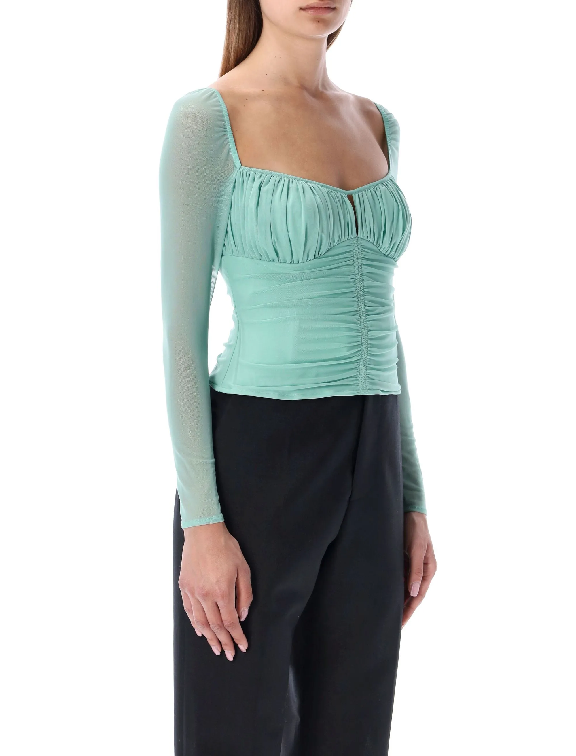 Self-Portrait Powermesh Ruched Top