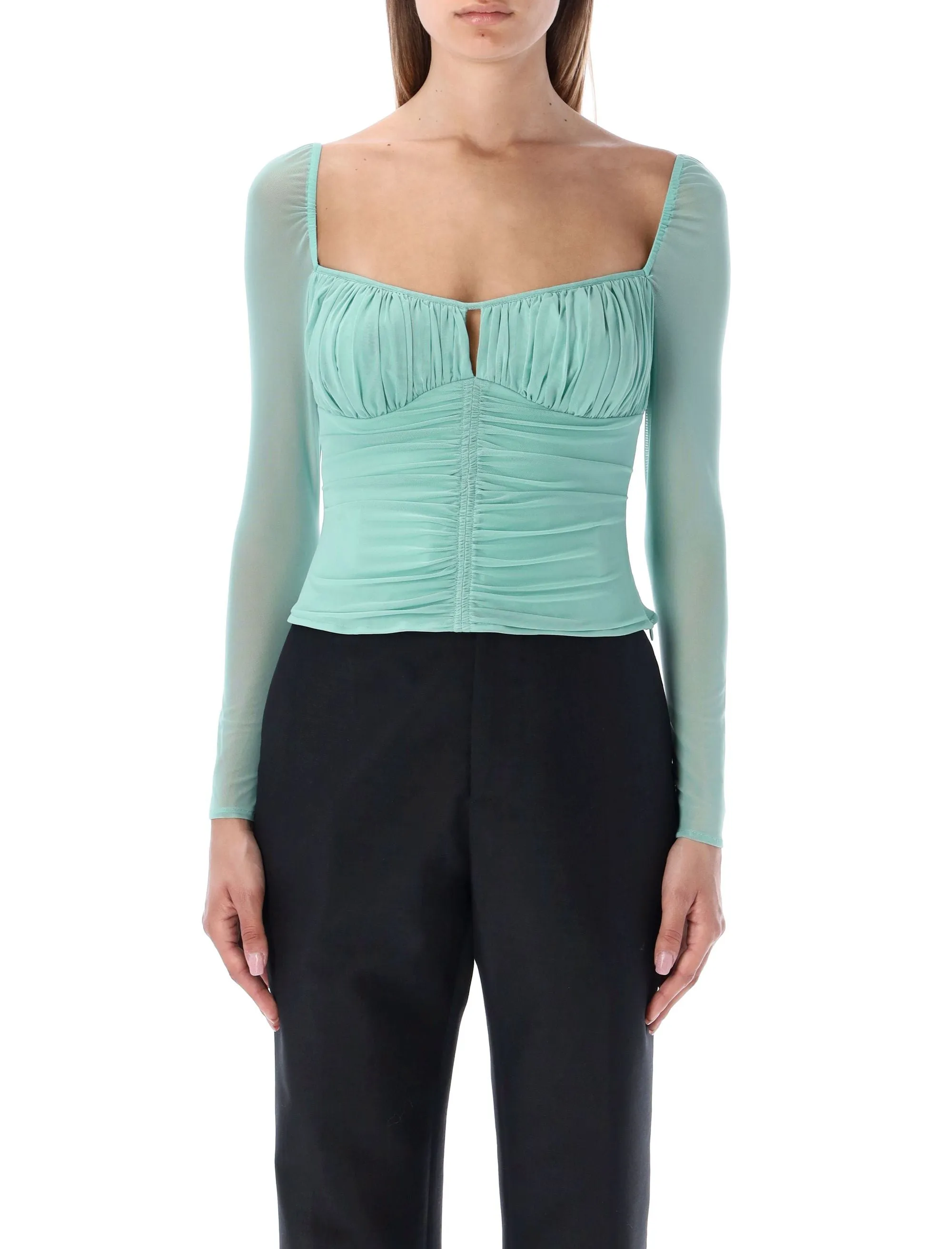 Self-Portrait Powermesh Ruched Top