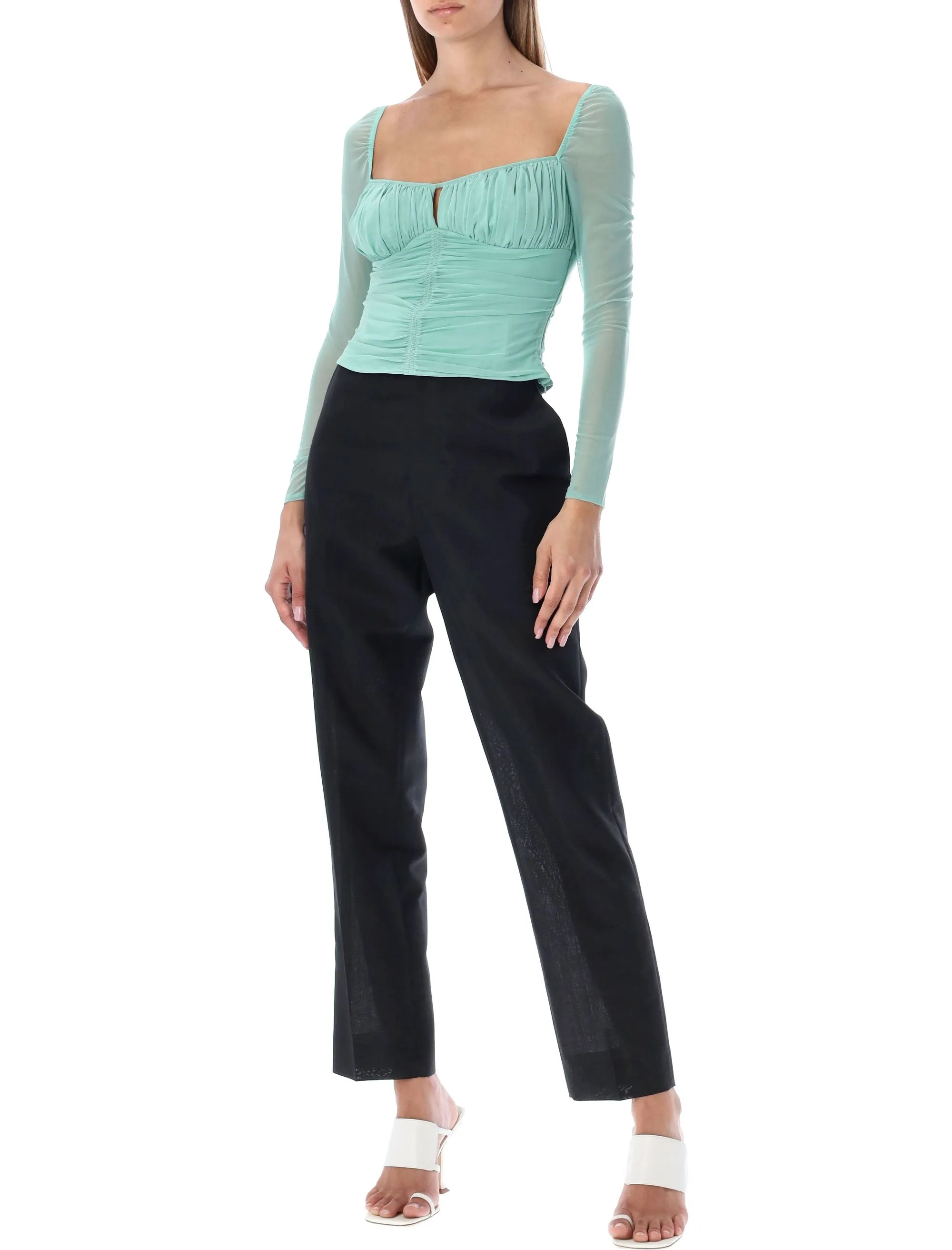 Self-Portrait Powermesh Ruched Top