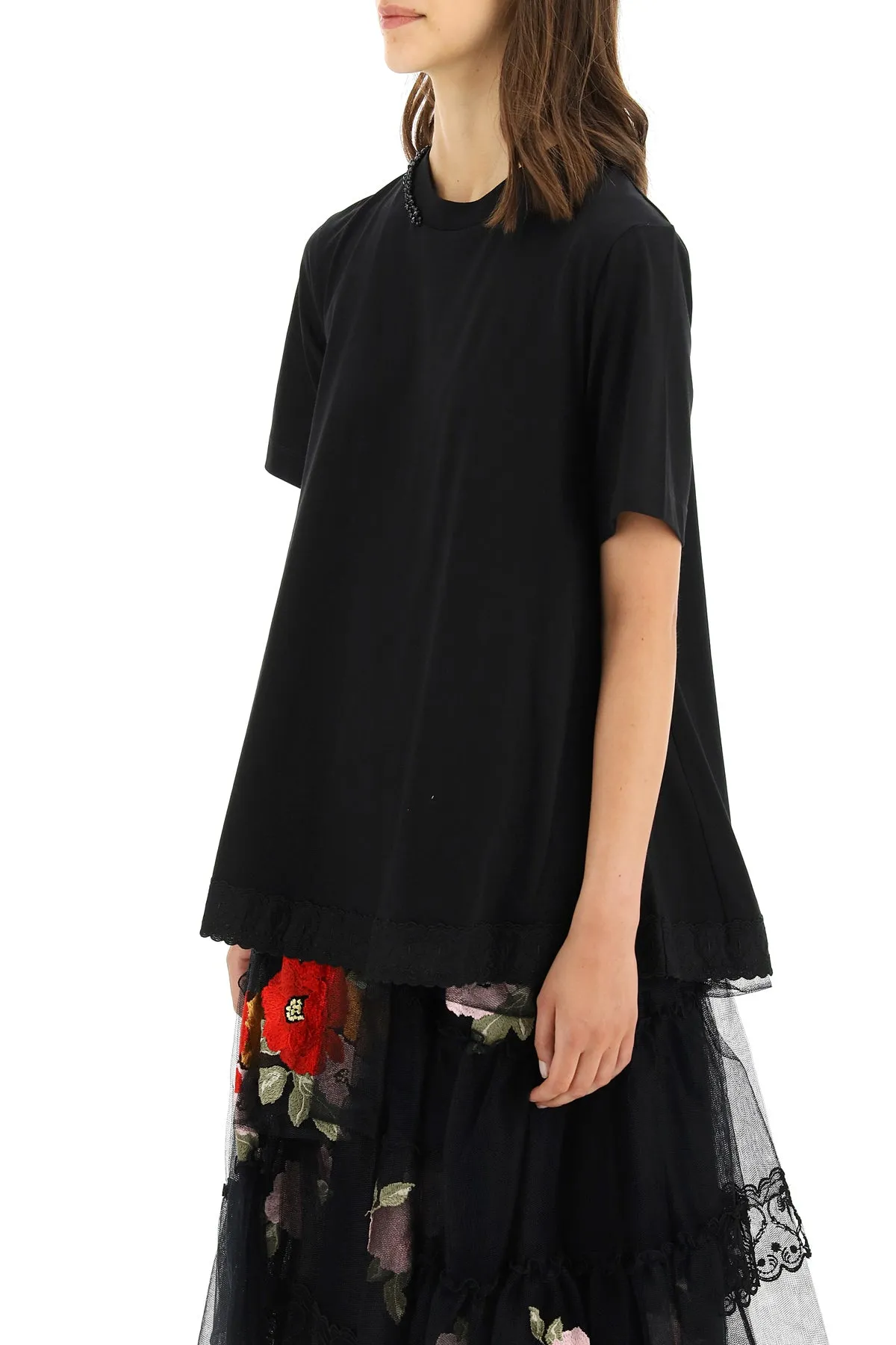 Simone Rocha Embroidered-Hem Crewneck T-Shirt