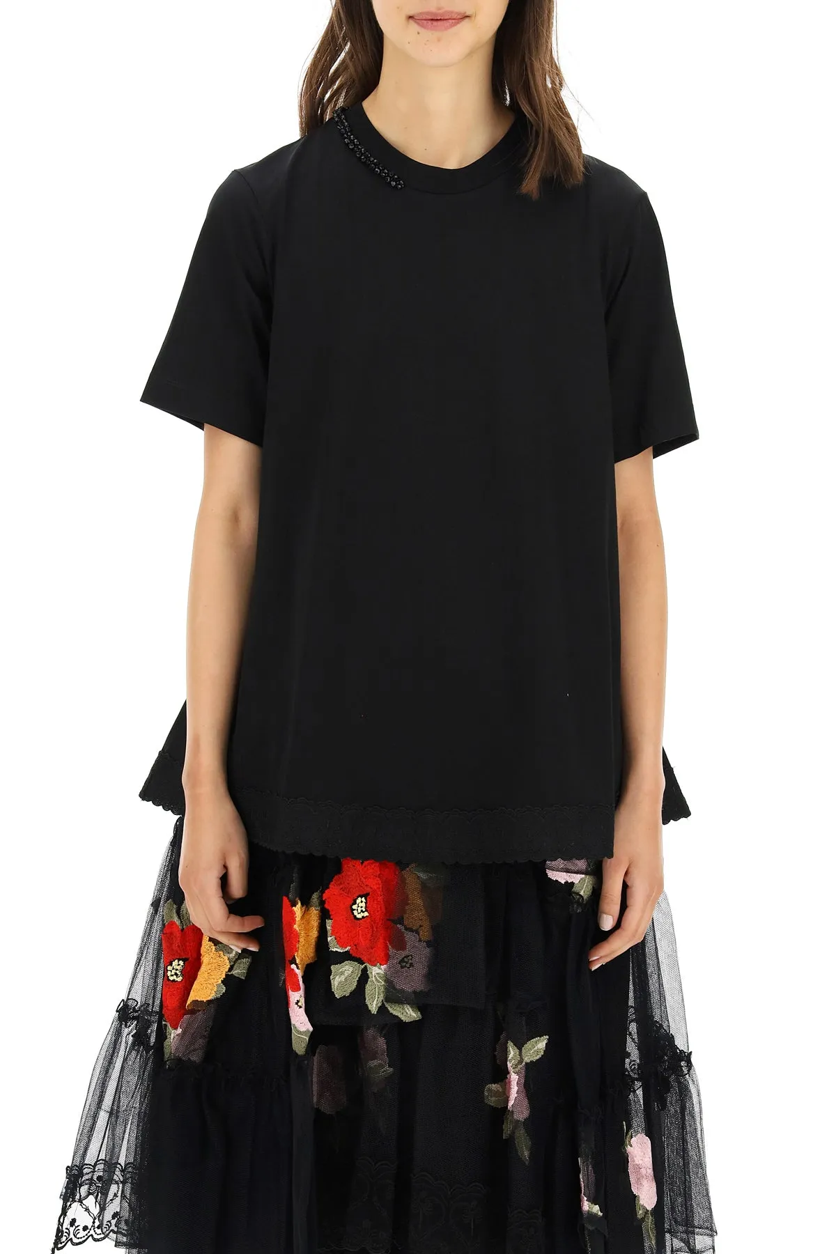 Simone Rocha Embroidered-Hem Crewneck T-Shirt
