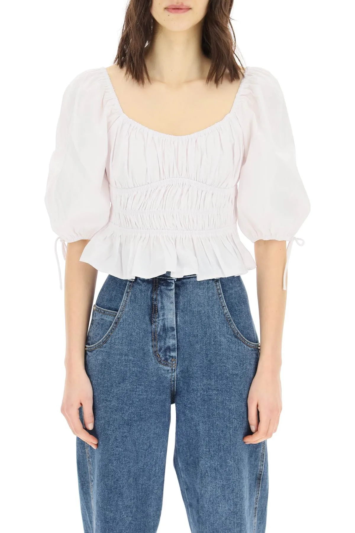 Staud Faye Puff-Sleeved Cropped Top