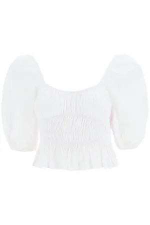 Staud Faye Puff-Sleeved Cropped Top