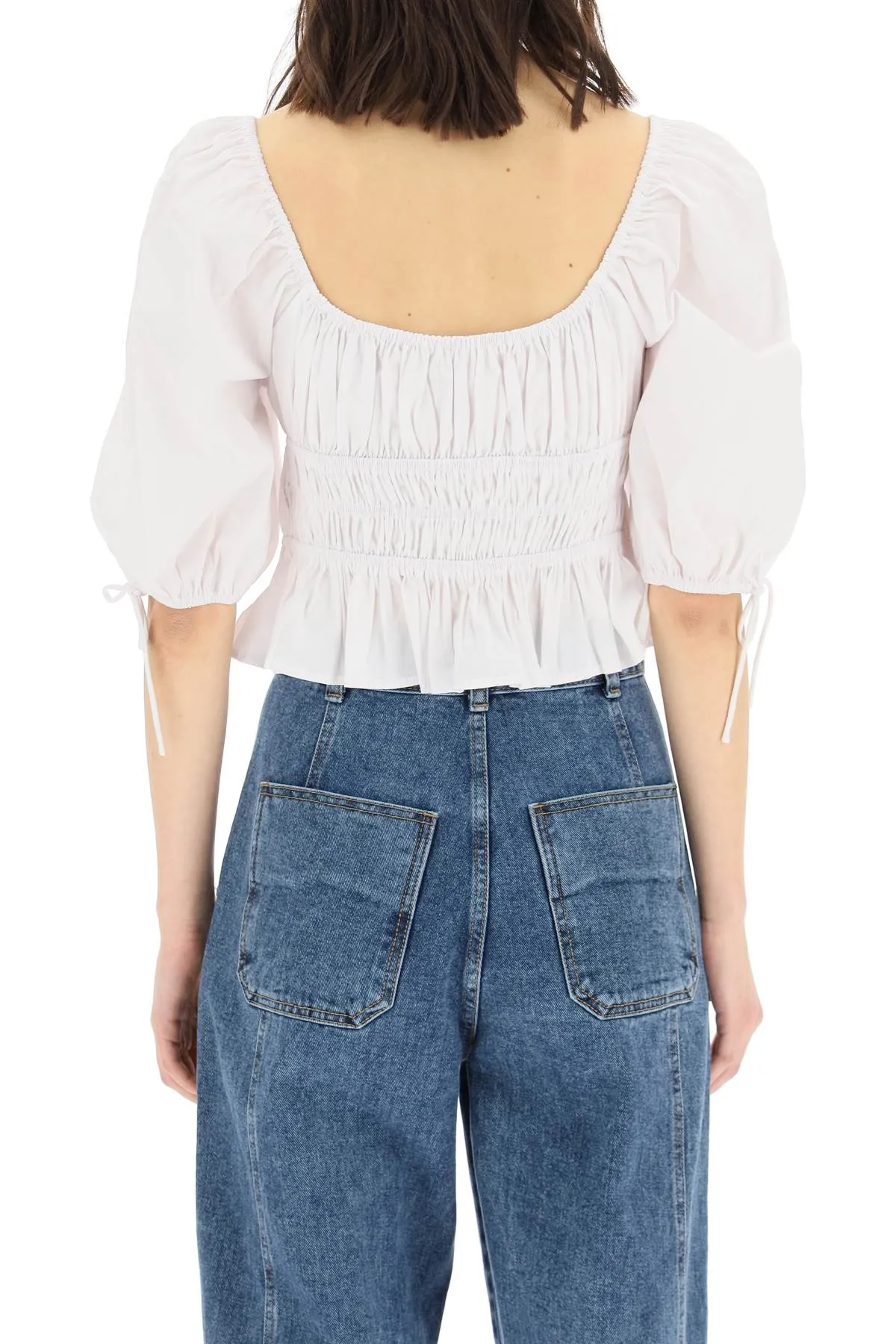 Staud Faye Puff-Sleeved Cropped Top