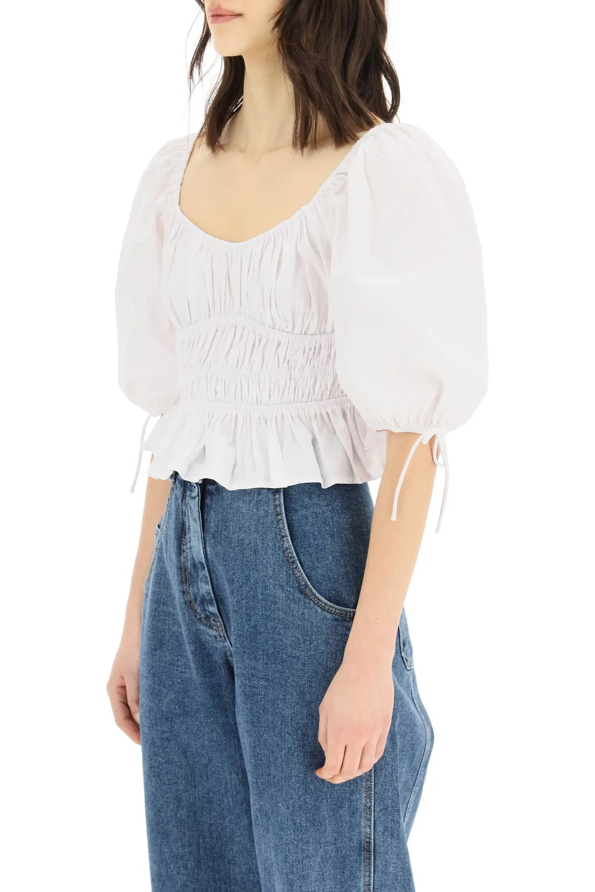 Staud Faye Puff-Sleeved Cropped Top
