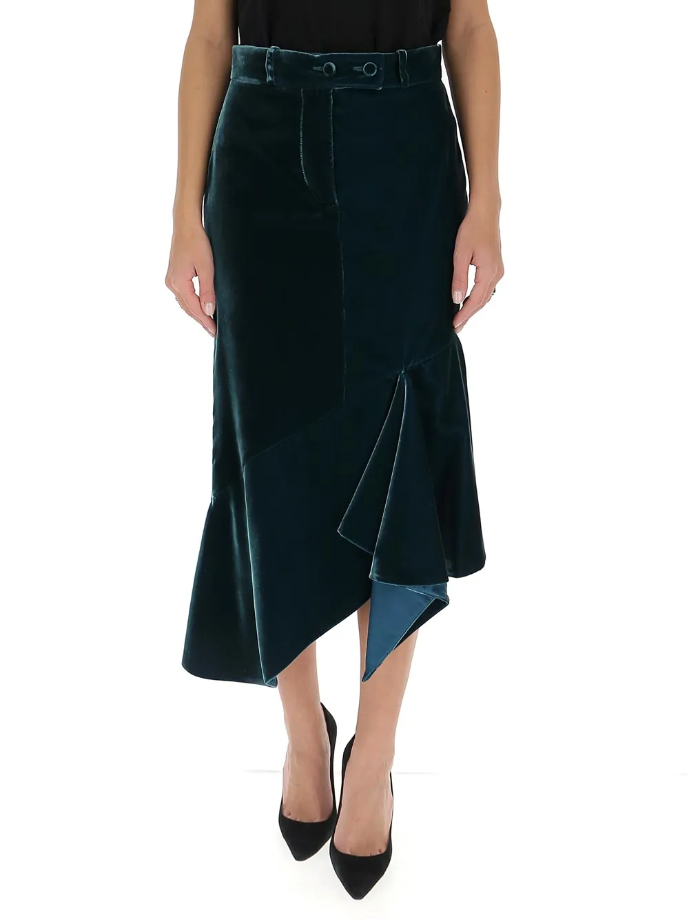 Tom Ford Asymmetric Ruffle Hem Midi Skirt