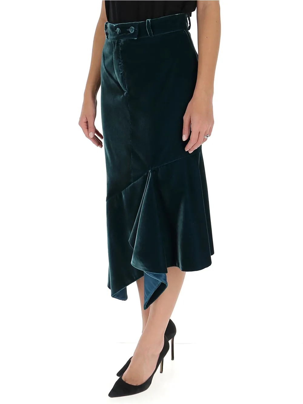 Tom Ford Asymmetric Ruffle Hem Midi Skirt