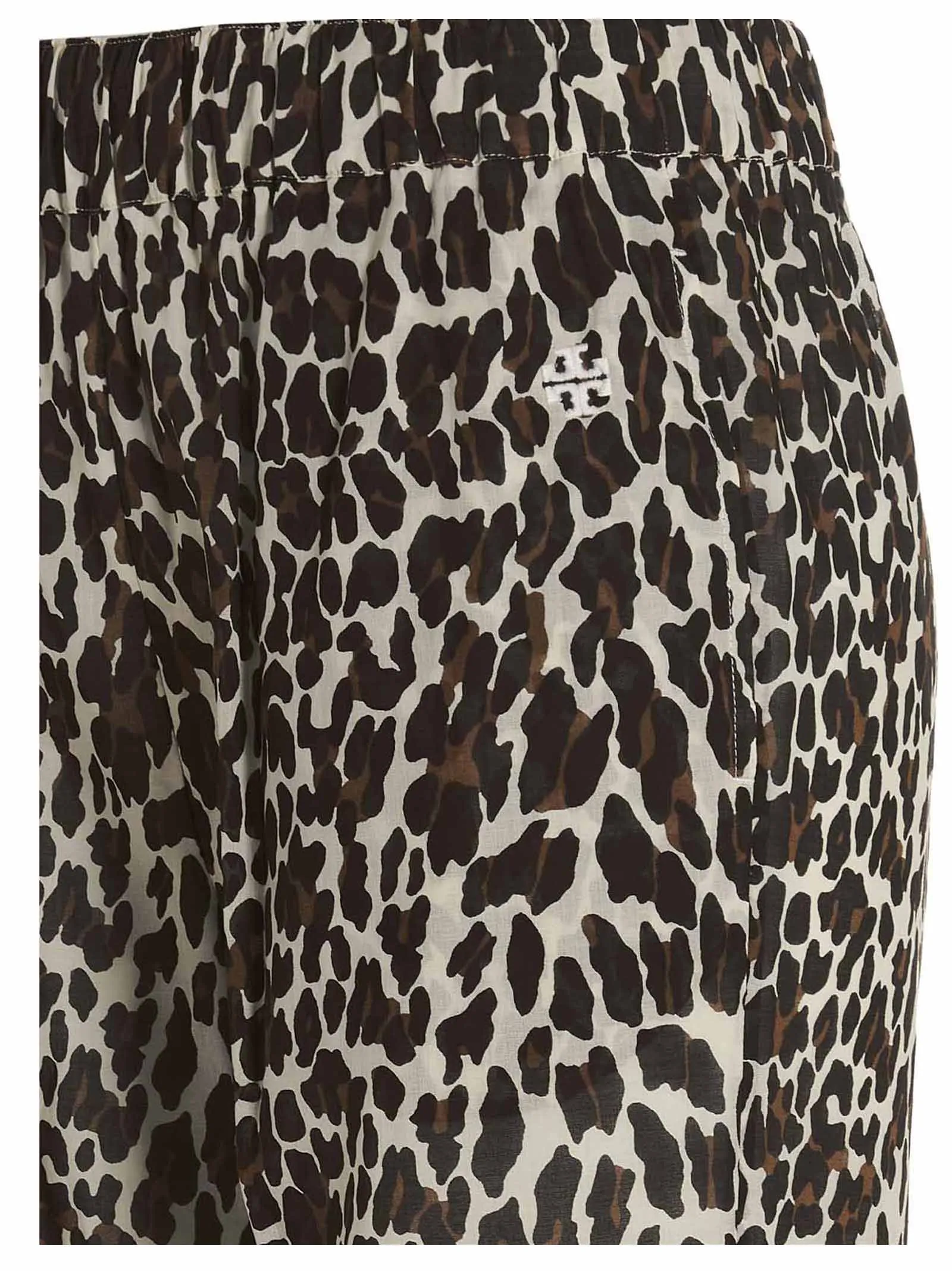 Tory Burch Logo Embroidered Animal Print Straight Leg Pants