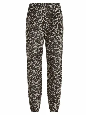Tory Burch Logo Embroidered Animal Print Straight Leg Pants