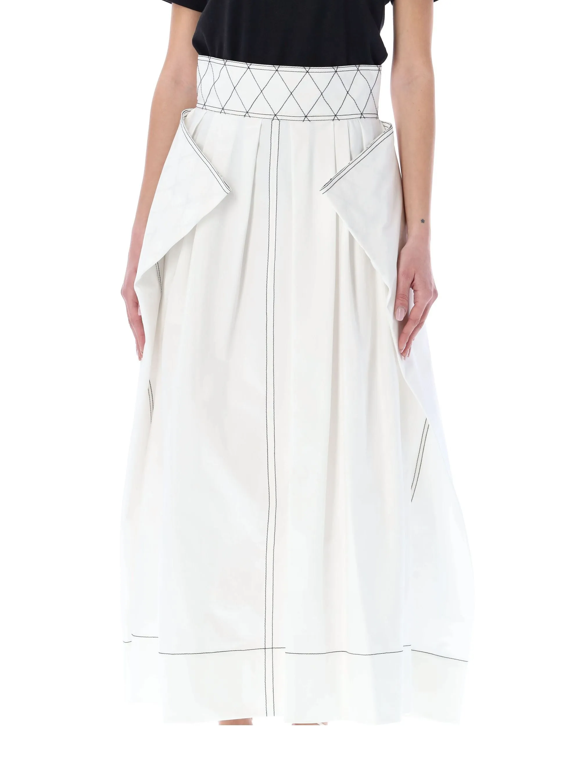 Tory Burch Topstitched A-line Pleated Midi Skirt