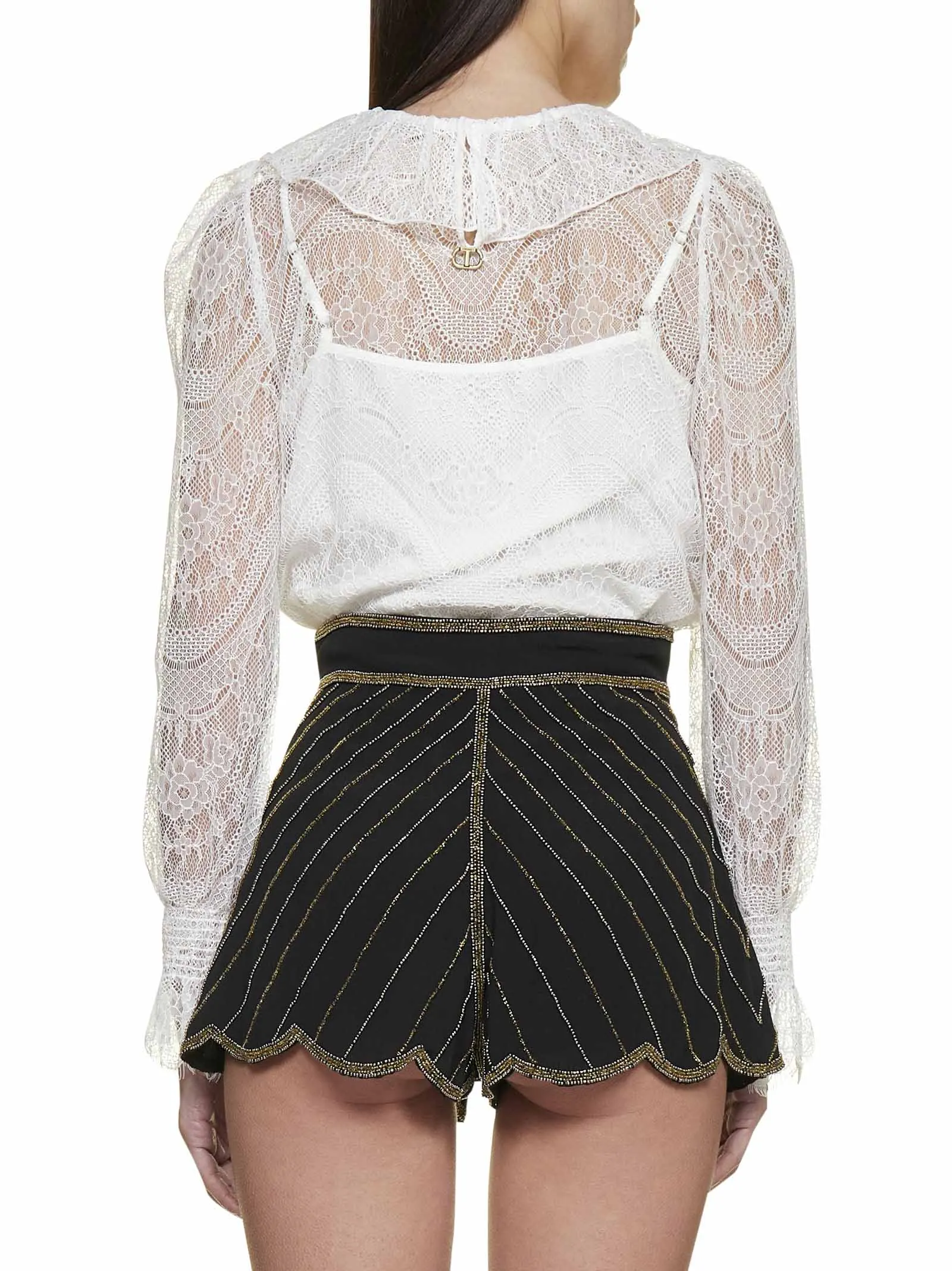 TWINSET Embellished High Waisted Shorts
