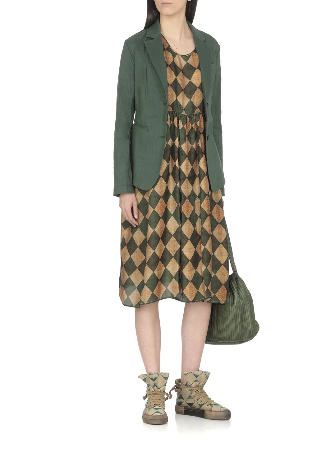 Uma Wang Checked Crewneck Midi Dress