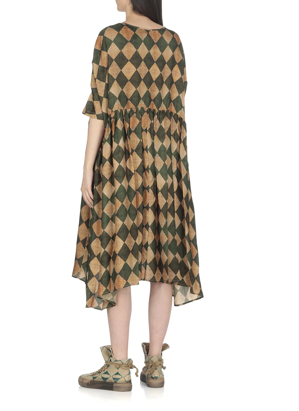 Uma Wang Checked Crewneck Midi Dress