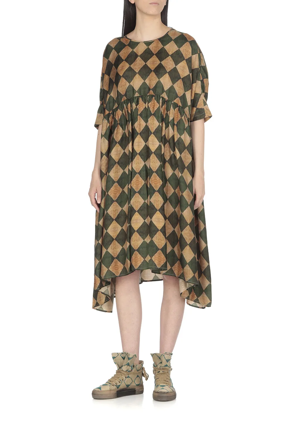 Uma Wang Checked Crewneck Midi Dress