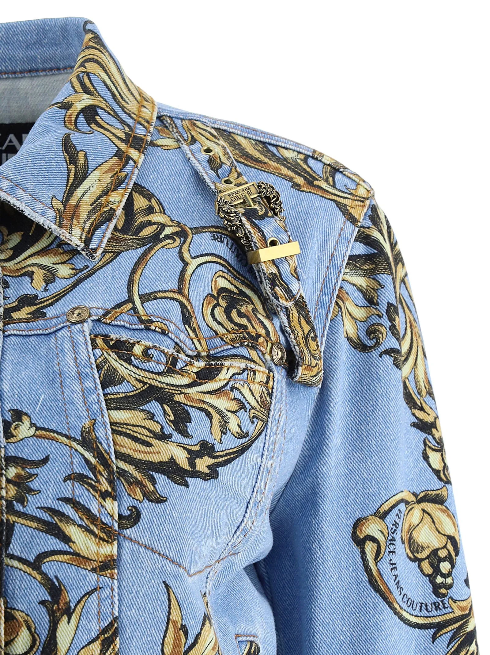 Versace Jeans Couture Baroque Print Cropped Denim Jacket