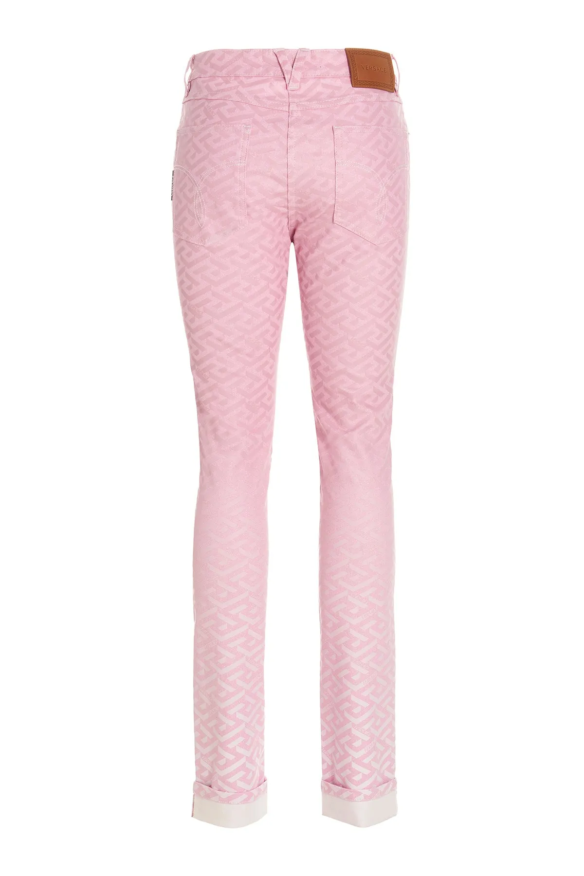 Versace La Greca Logo Patch High Waist Jeans