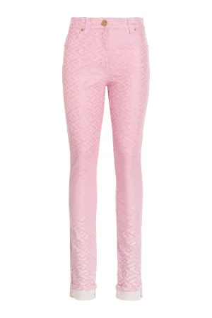 Versace La Greca Logo Patch High Waist Jeans