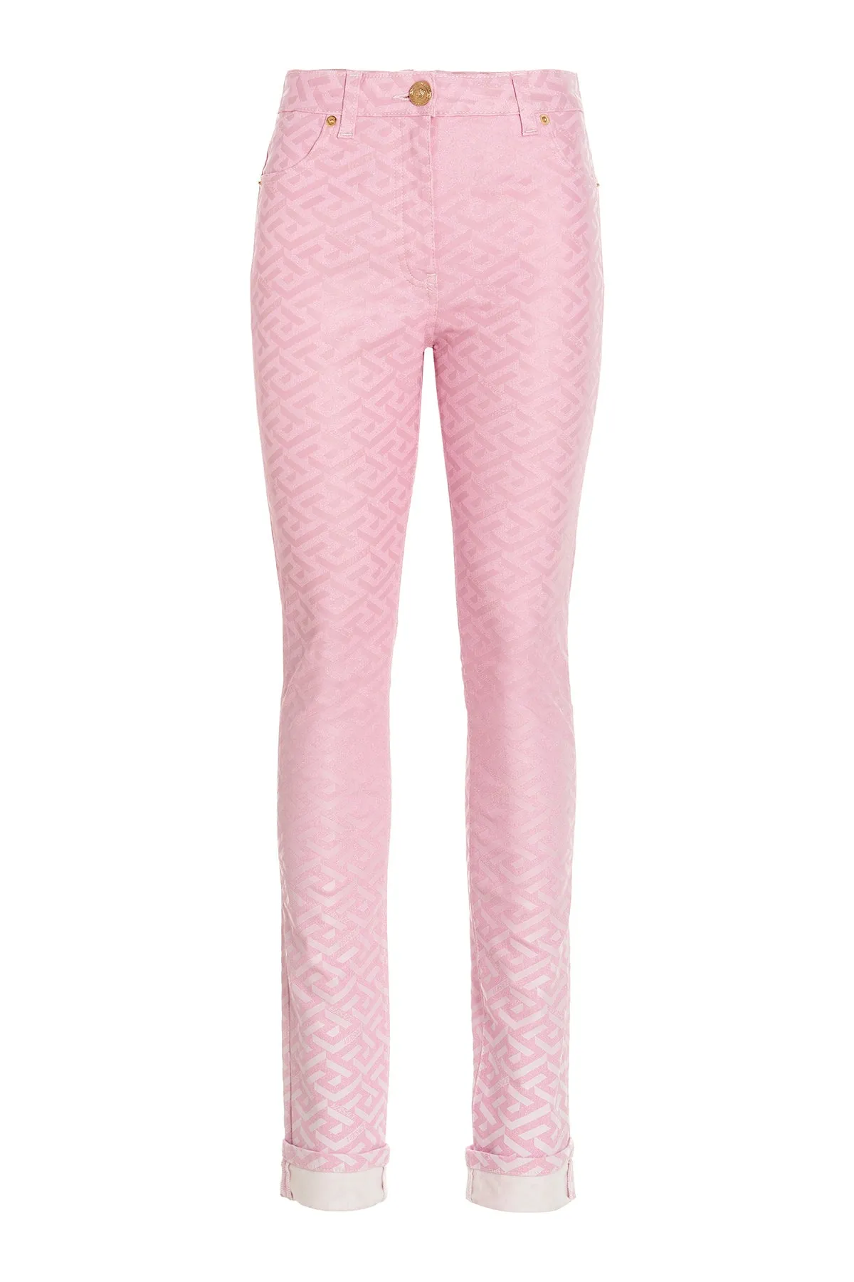 Versace La Greca Logo Patch High Waist Jeans