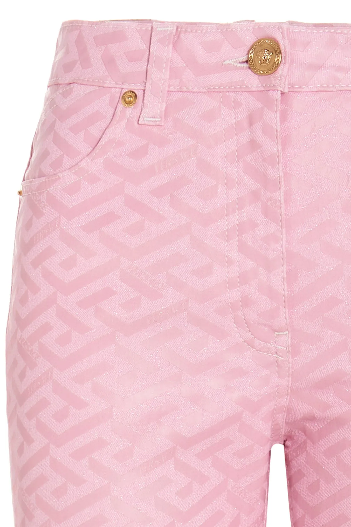 Versace La Greca Logo Patch High Waist Jeans