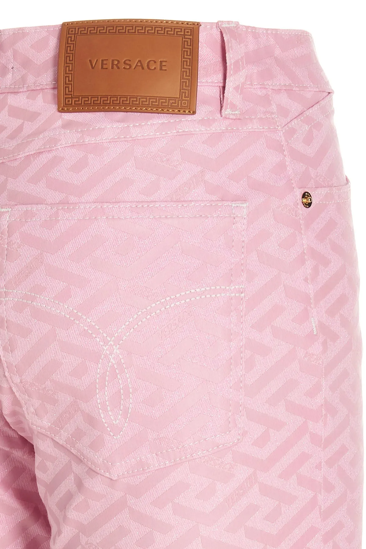Versace La Greca Logo Patch High Waist Jeans