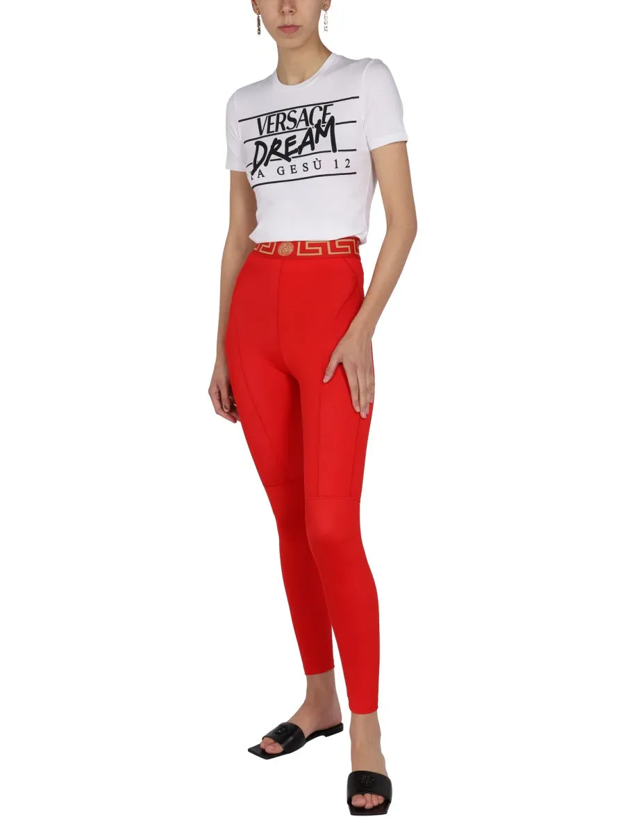 Versace Logo Detailed High Waist Leggings