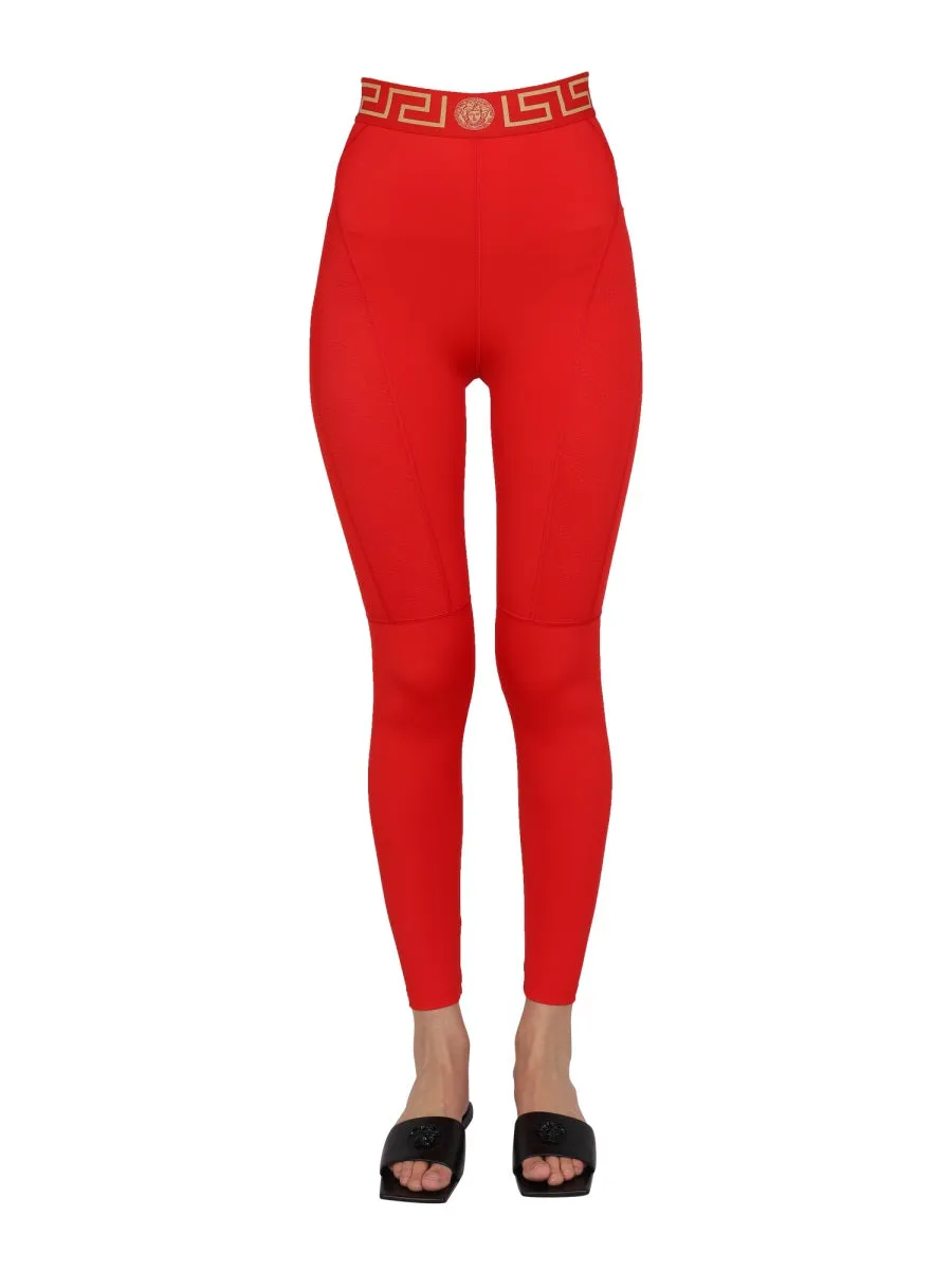 Versace Logo Detailed High Waist Leggings
